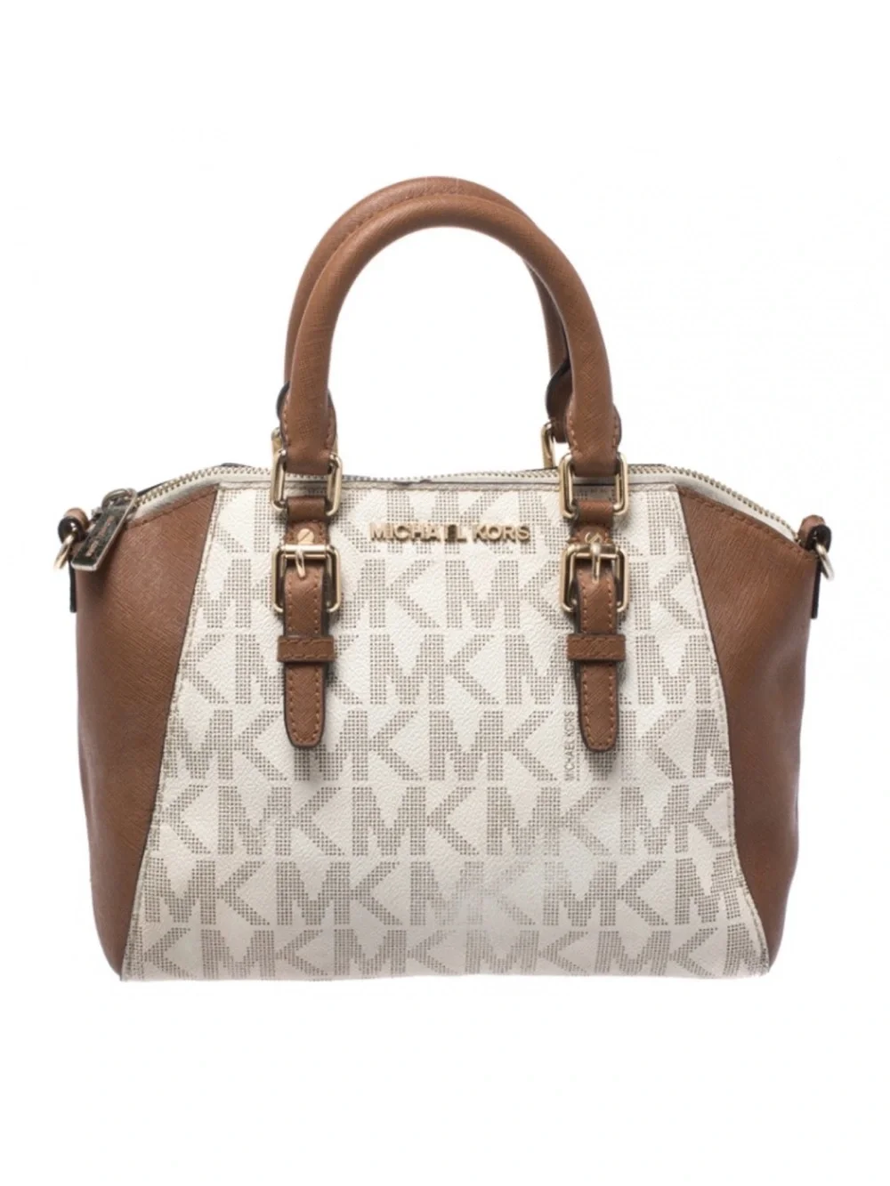 Ciara Michael Kors Brown Cream Signature Satchel Purse Bag Authentic removable